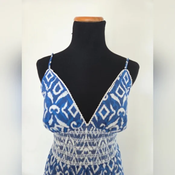 🆕️ House Of Harlow 1960 Blue Patterned Tiered Maxi Dress Size M - Picture 4 of 8